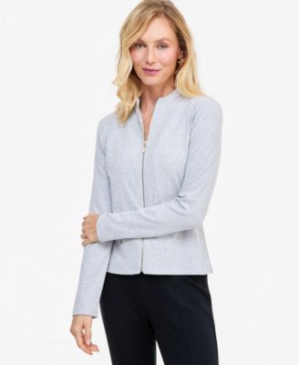 Women's Long-Sleeve Mock-Neck Rib Knit Zip Up