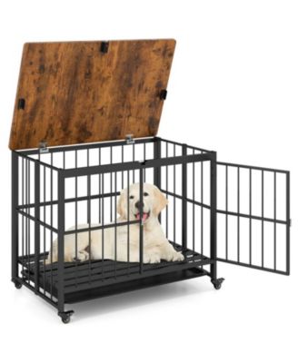 Foldable Dog Crate Furniture with Removable Tray and Lockable Doors