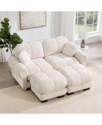 Chenille Cloud L-Shaped Loveseat Sofa Soft Padded Armrests Stylish Petal Design with Movable Ottoman