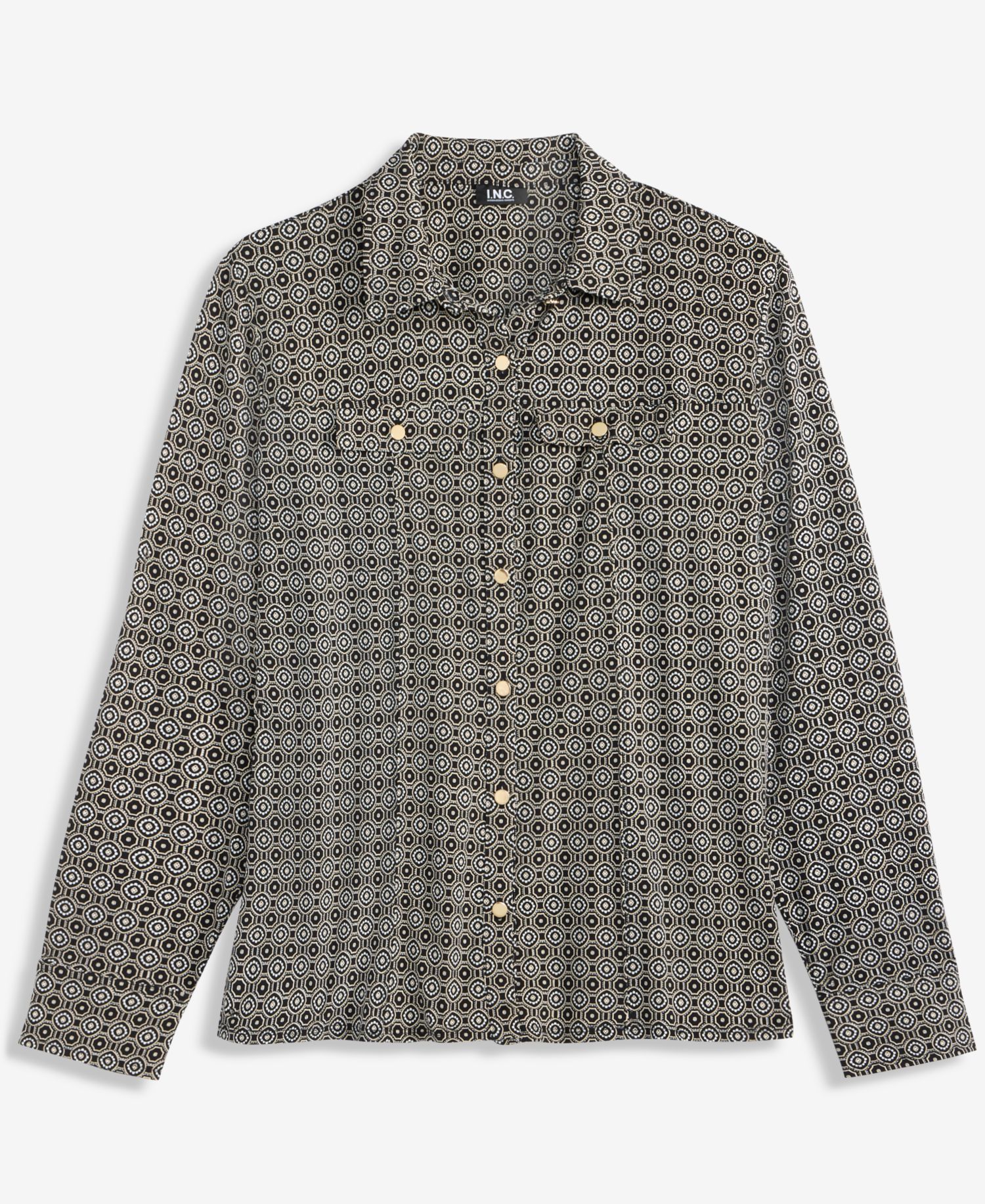 Women's Utility Printed Long-Sleeve Button-Up Blouse