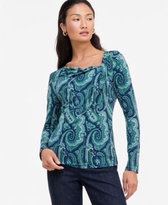 Women's Printed Cowl-Neck Long-Sleeve Top