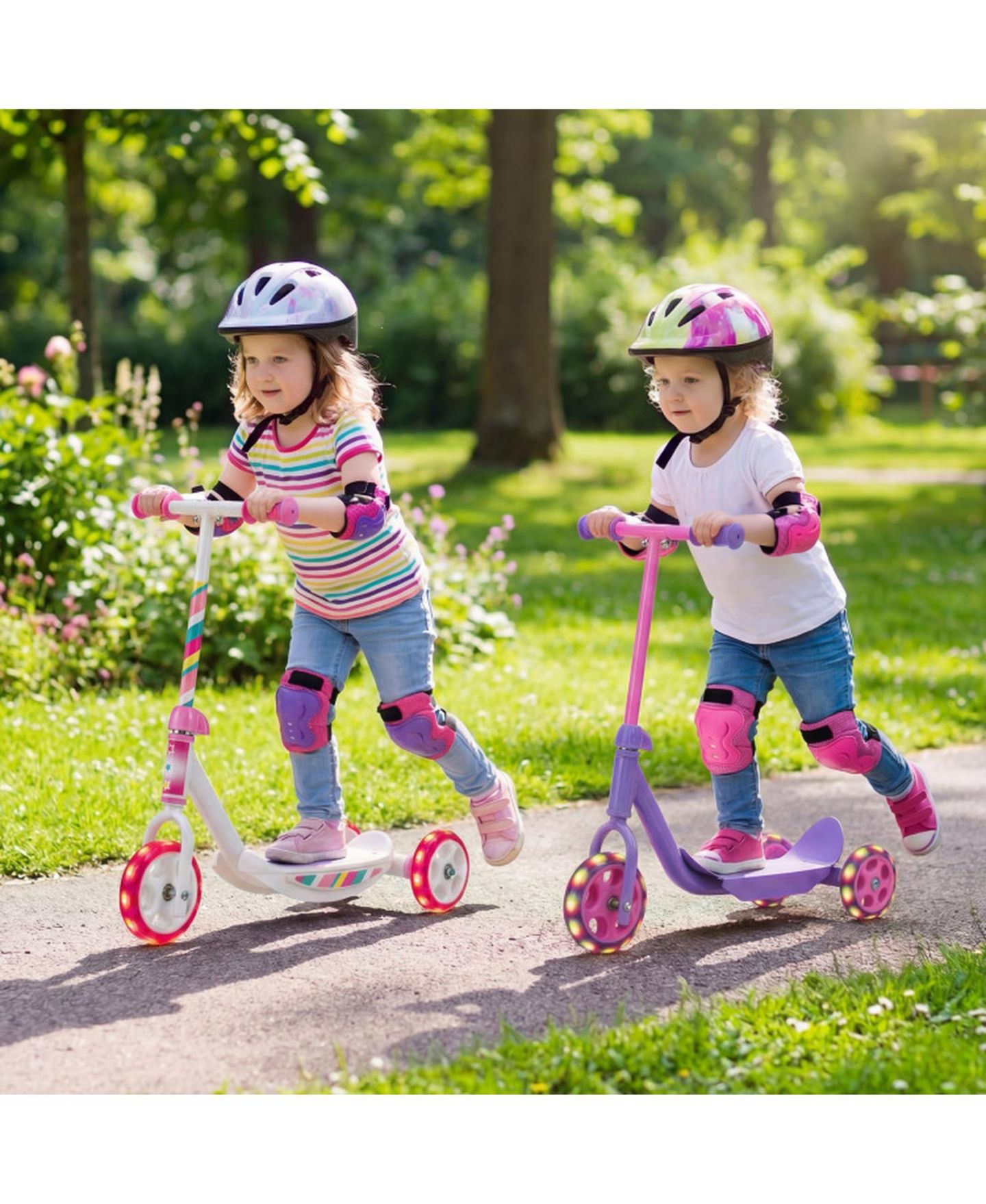Детская игрушка HONGGE Toddler 3-Wheel Kick Scooter with LED Light-Up Wheels, 44 lbs Capacity, Ages 2+, цвет: Розовый / Белый — фото 9
