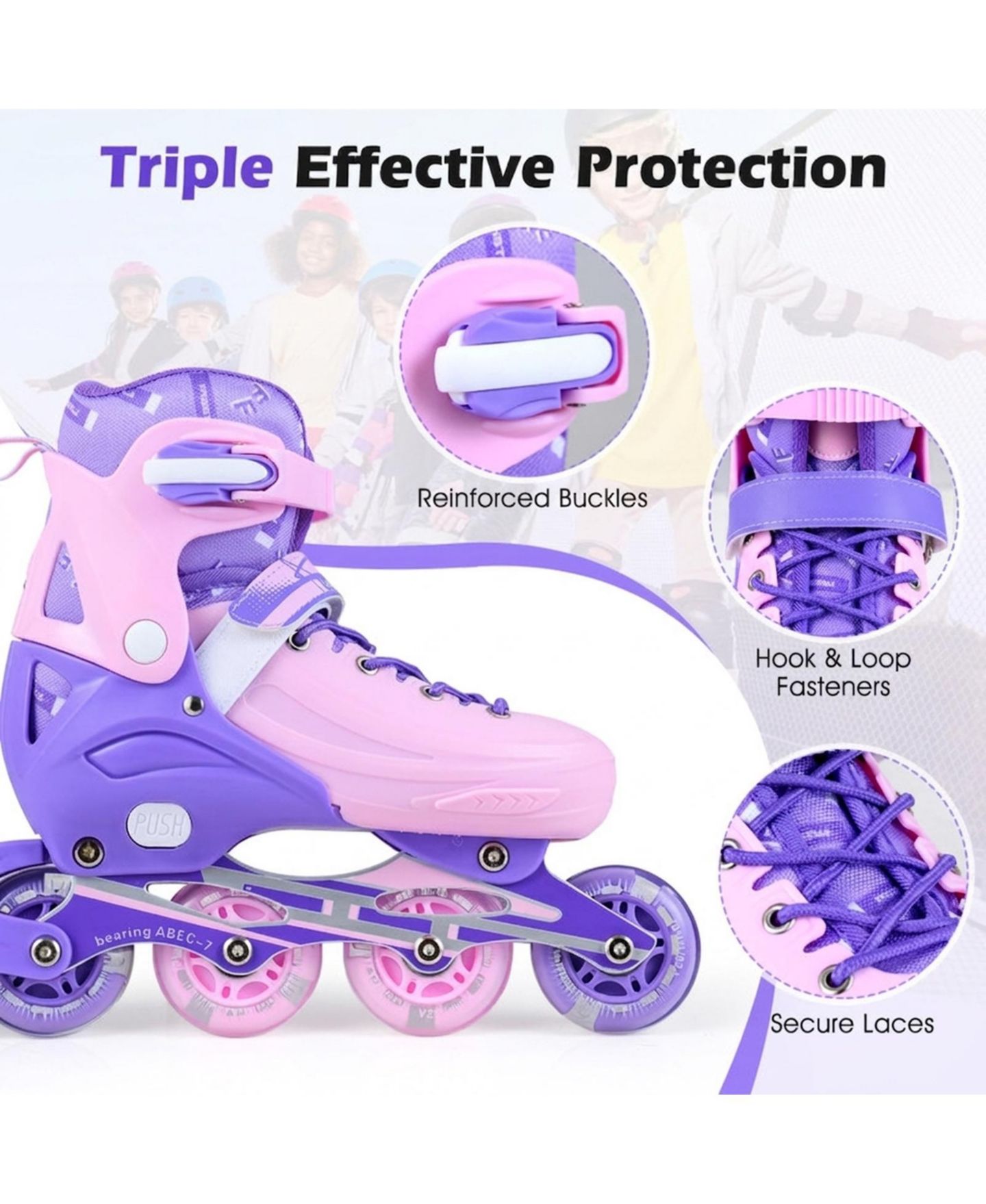Детские игрушки HONGGE Light-Up Aluminum Adjustable Inline Skates, Ages 9-14, цвет: Фиолетовый — фото 8