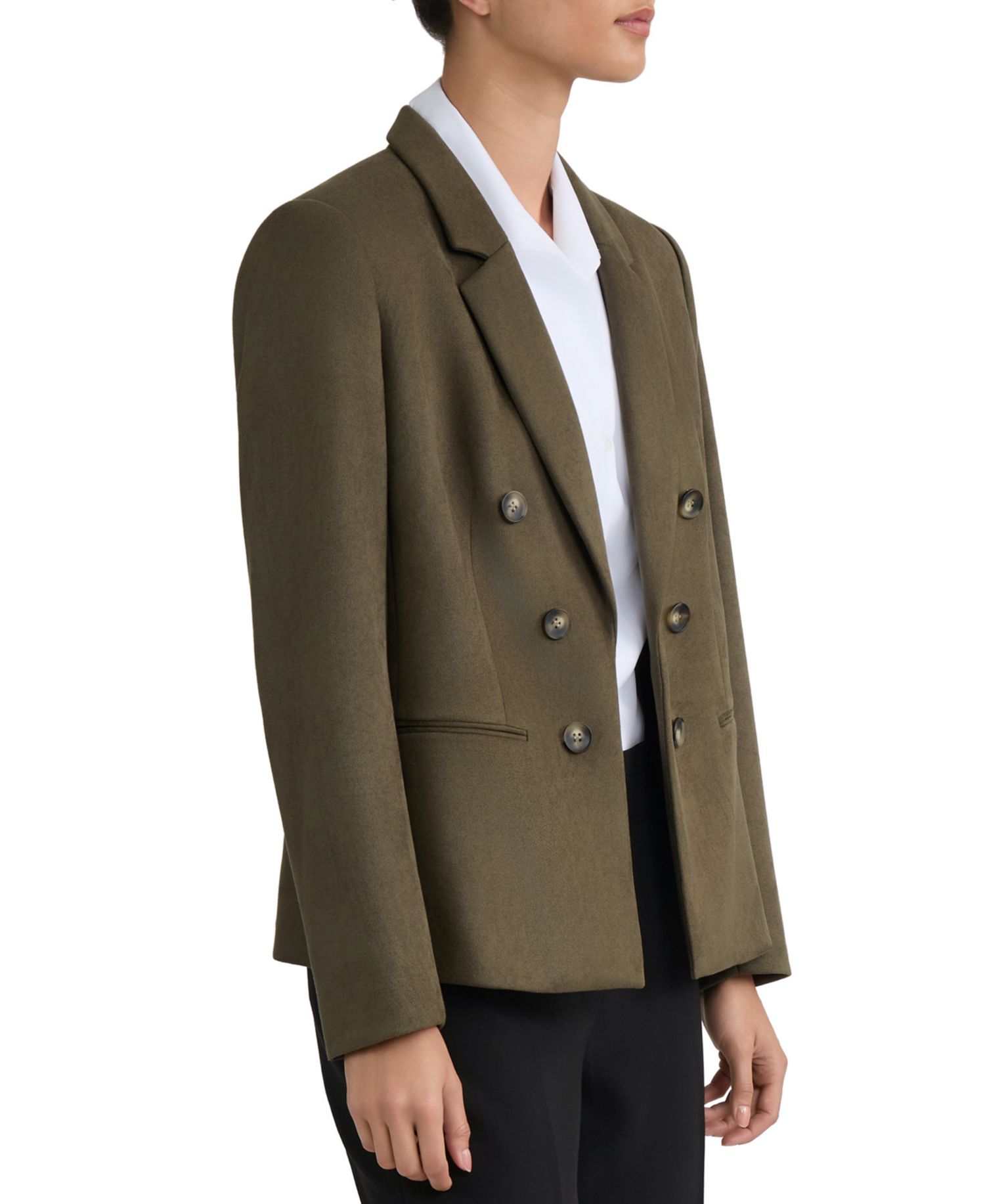 Petite Double-Breasted Notch-Collar Faux-Suede Blazer