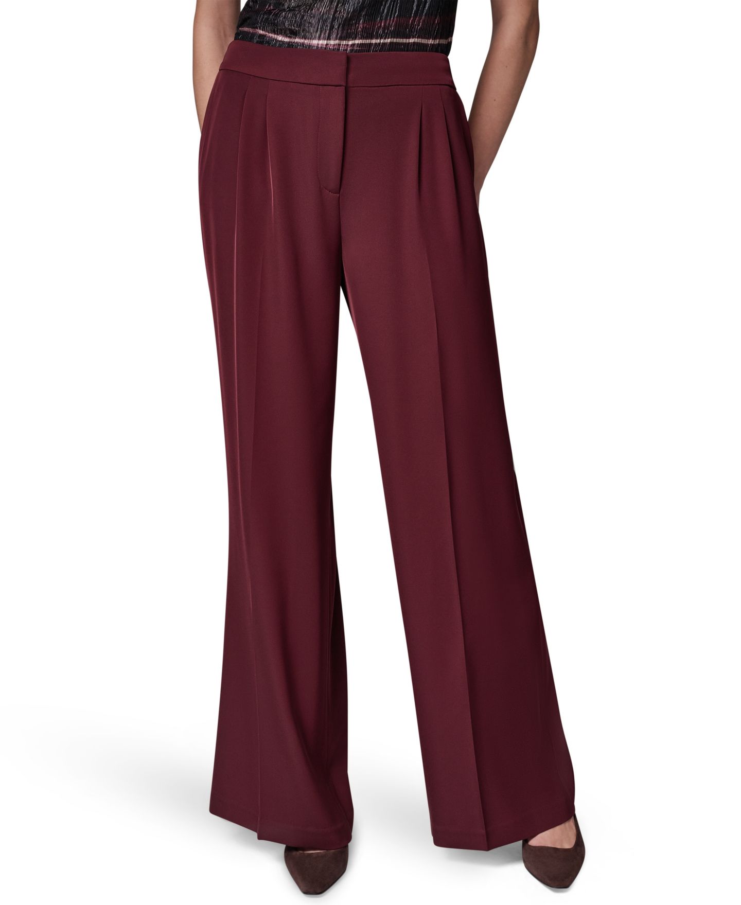 Женские брюки Donna Karan New York Petite High-Waisted Wide-Leg, цвет: Чёрный вишнёвый — фото 1