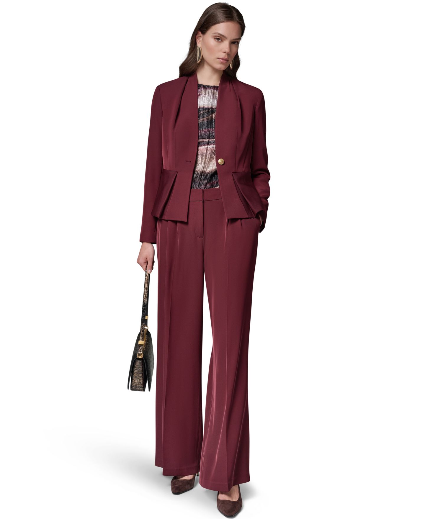 Женский пиджак Donna Karan New York Petite Collarless Peplum Blazer, цвет: Чёрный вишнёвый — фото 6