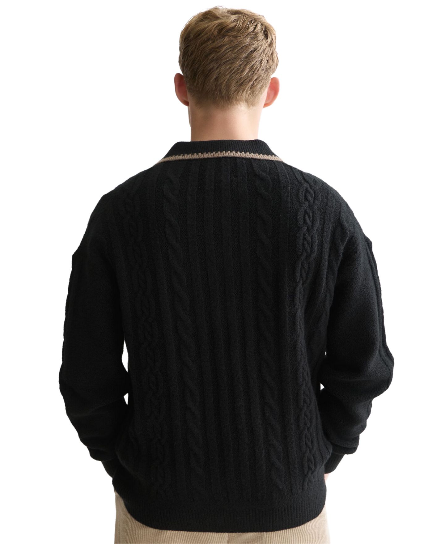 Мужской свитер SCOTCH & SODA Soft Knit Polo Cable Dropped Shoulder Polo Sweater, цвет: Meteorite — фото 4