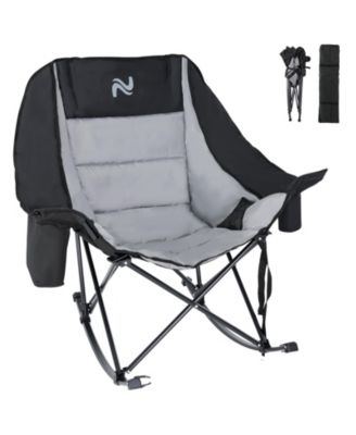 Oversized Rocking Camping Chair Supports 400 lbs with Side Pocket, Cup Holder and Carry Bag Outdoor