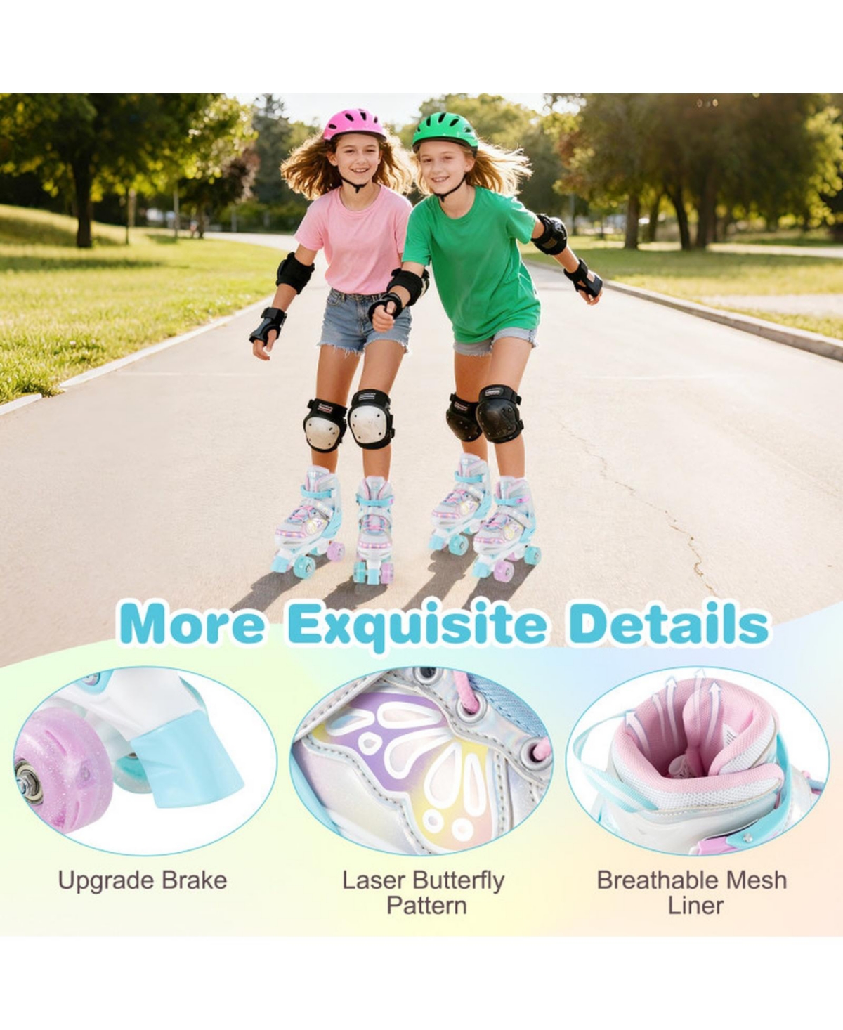 Sugift Adjustable Roller Skates for Teens 4 Sizes with Light-up Wheels for Boys Girls