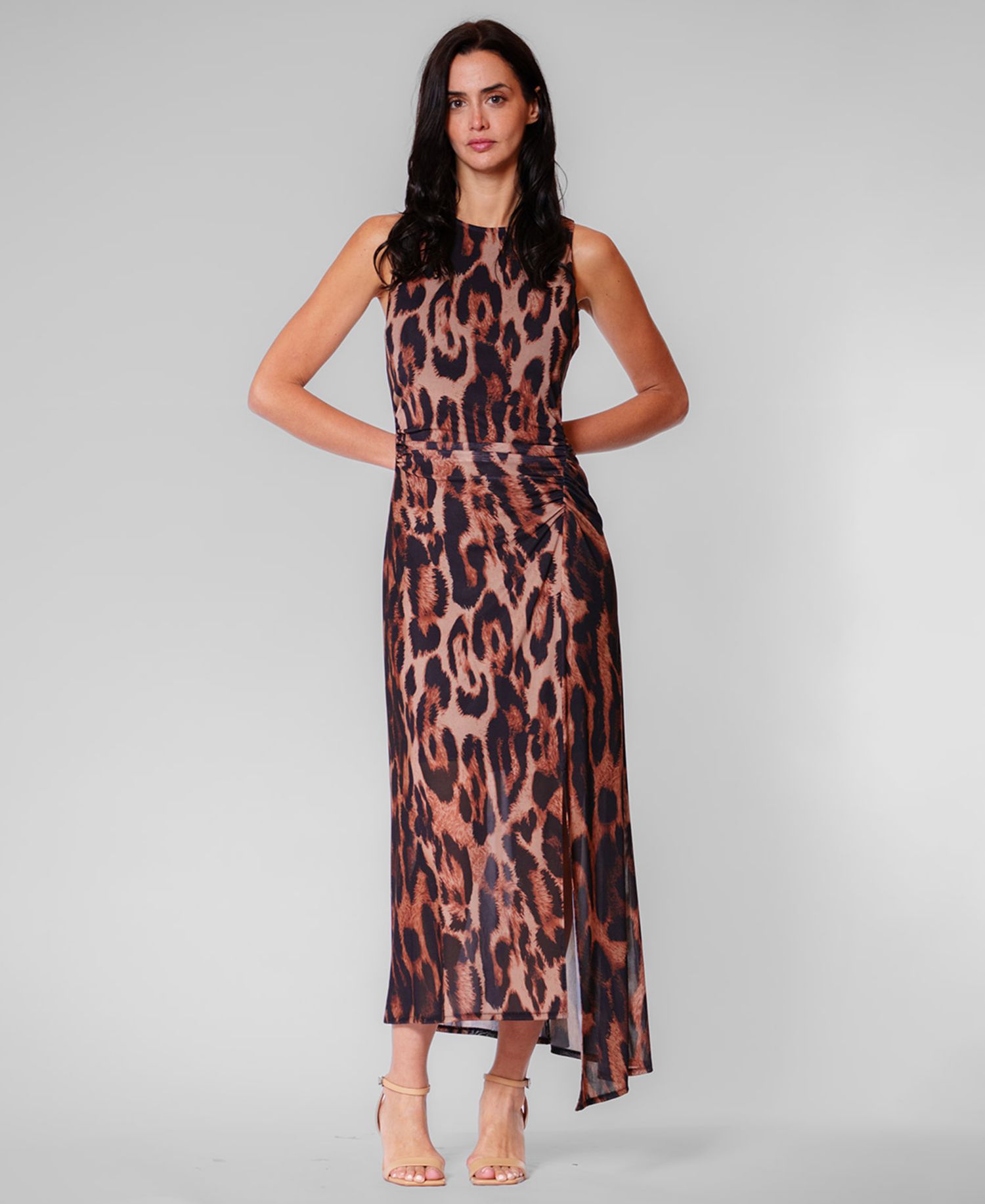 Women's Leopard-Print Asymmetrical-Hemline Midi Dress