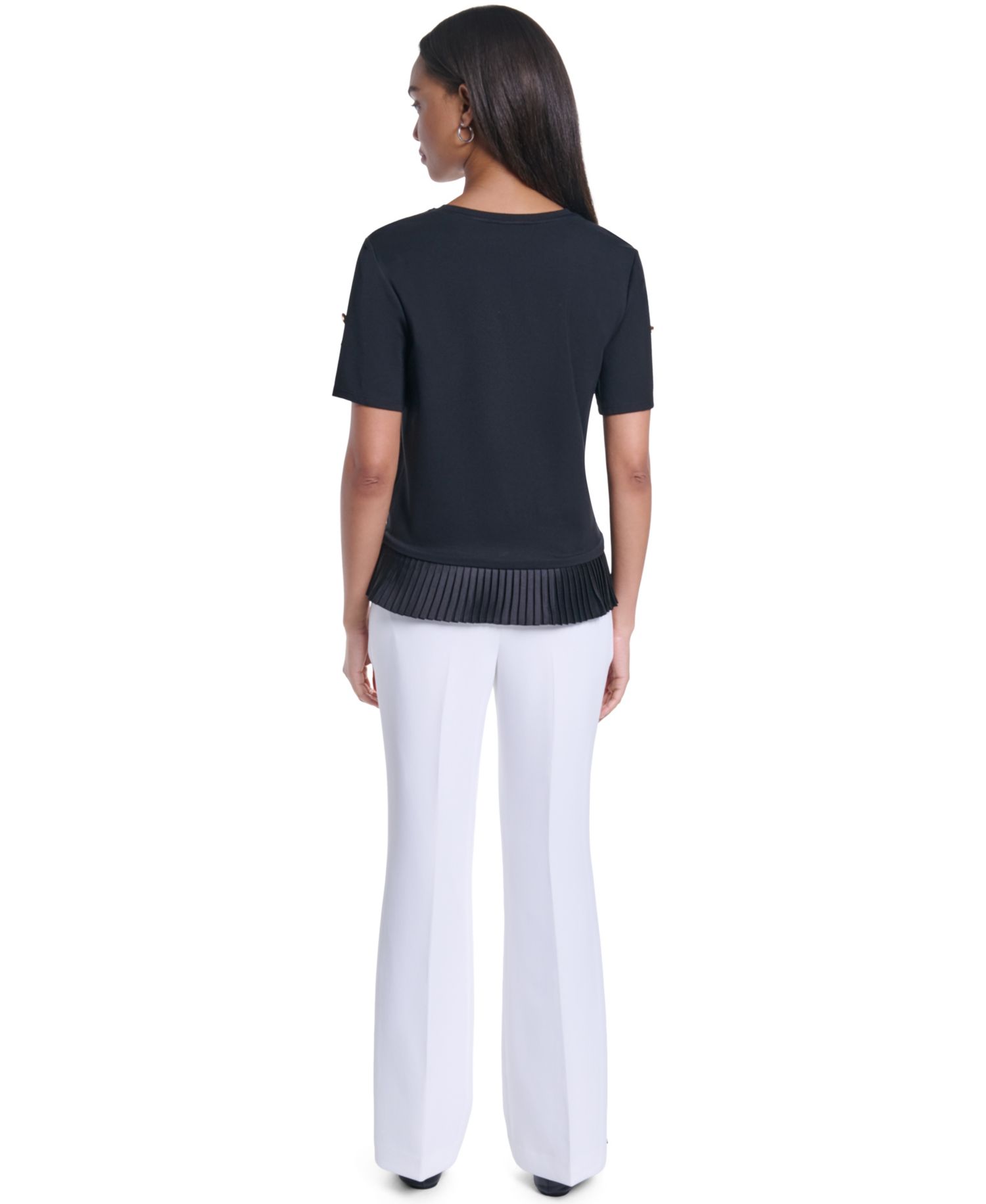 Women's Crewneck Short-Sleeve Pleated-Hem Blouse