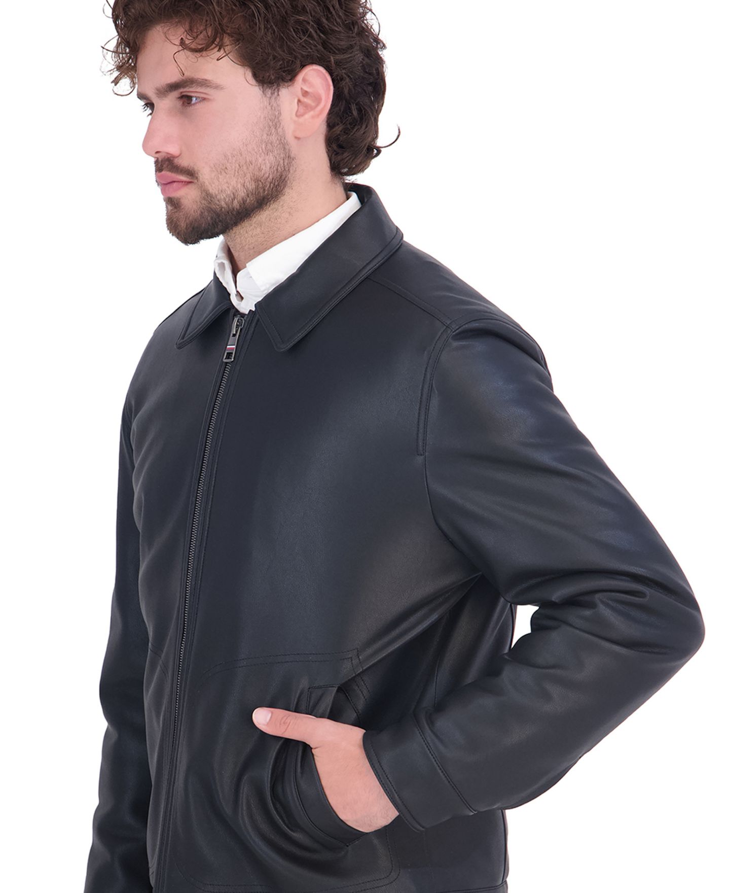 Мужская куртка Tommy Hilfiger Faux Leather Point Collar Open Bottom, цвет: Чёрный — фото 3