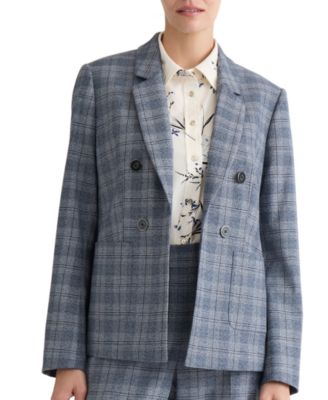 Plus Size Faux Double-Breasted Plaid Patch-Pocket Blazer