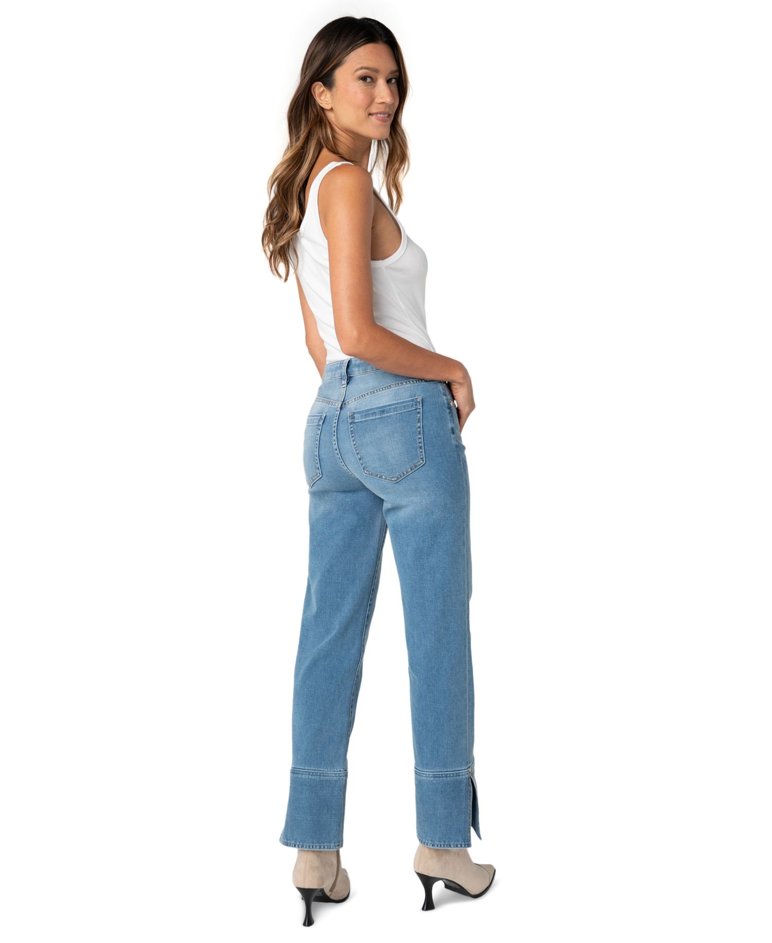 Petite Kennedy Straight-Leg Cuffed Mid-Rise Jeans