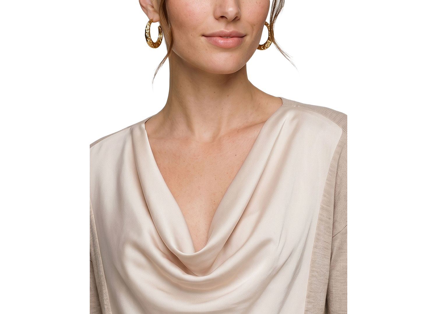 Petite Cowl Neck Long-Sleeve Satin Pullover