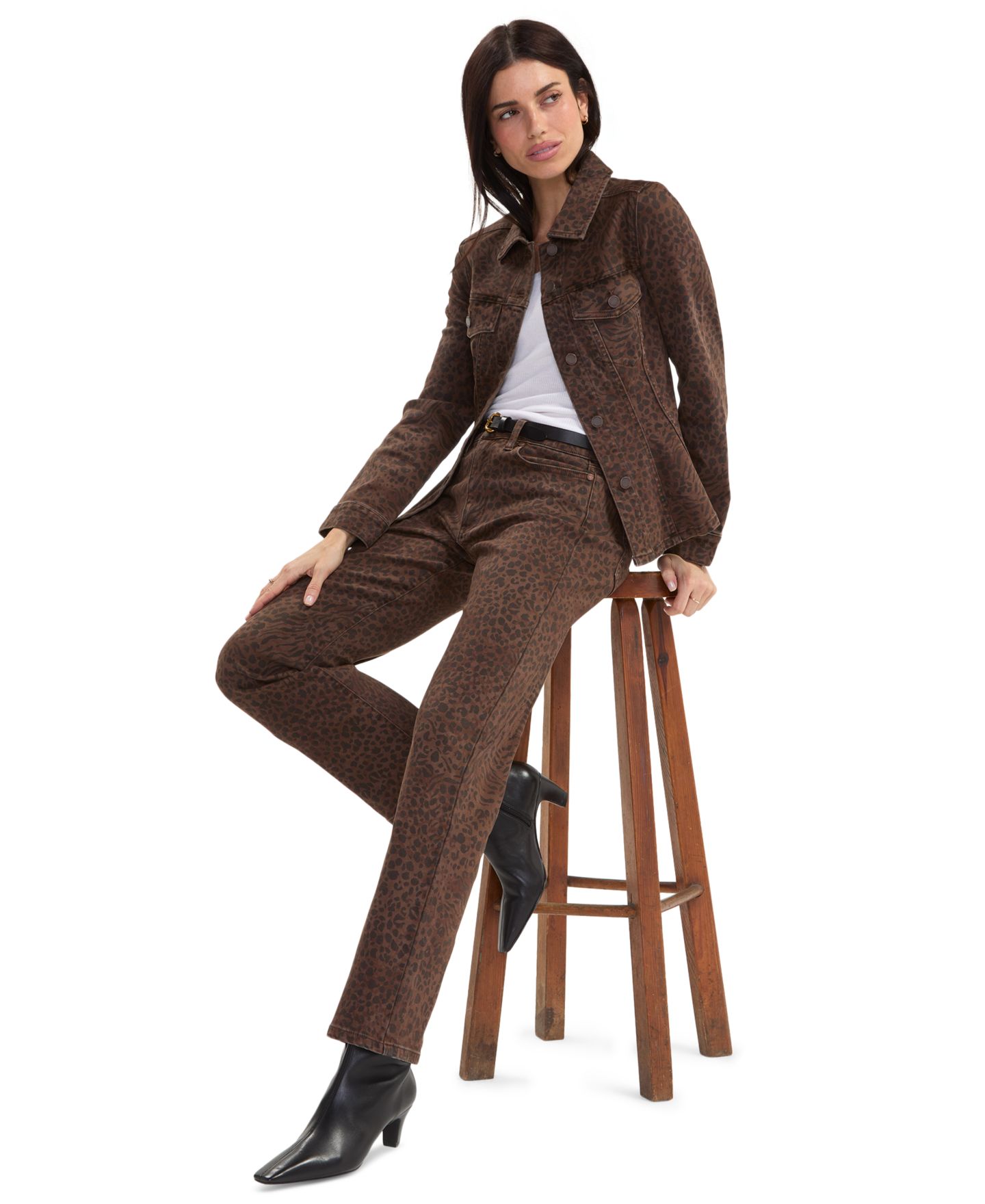 Женские джинсы Liverpool Los Angeles Petite Kennedy Straight Leopard Print Straight-Leg, цвет: Анималистичный — фото 5