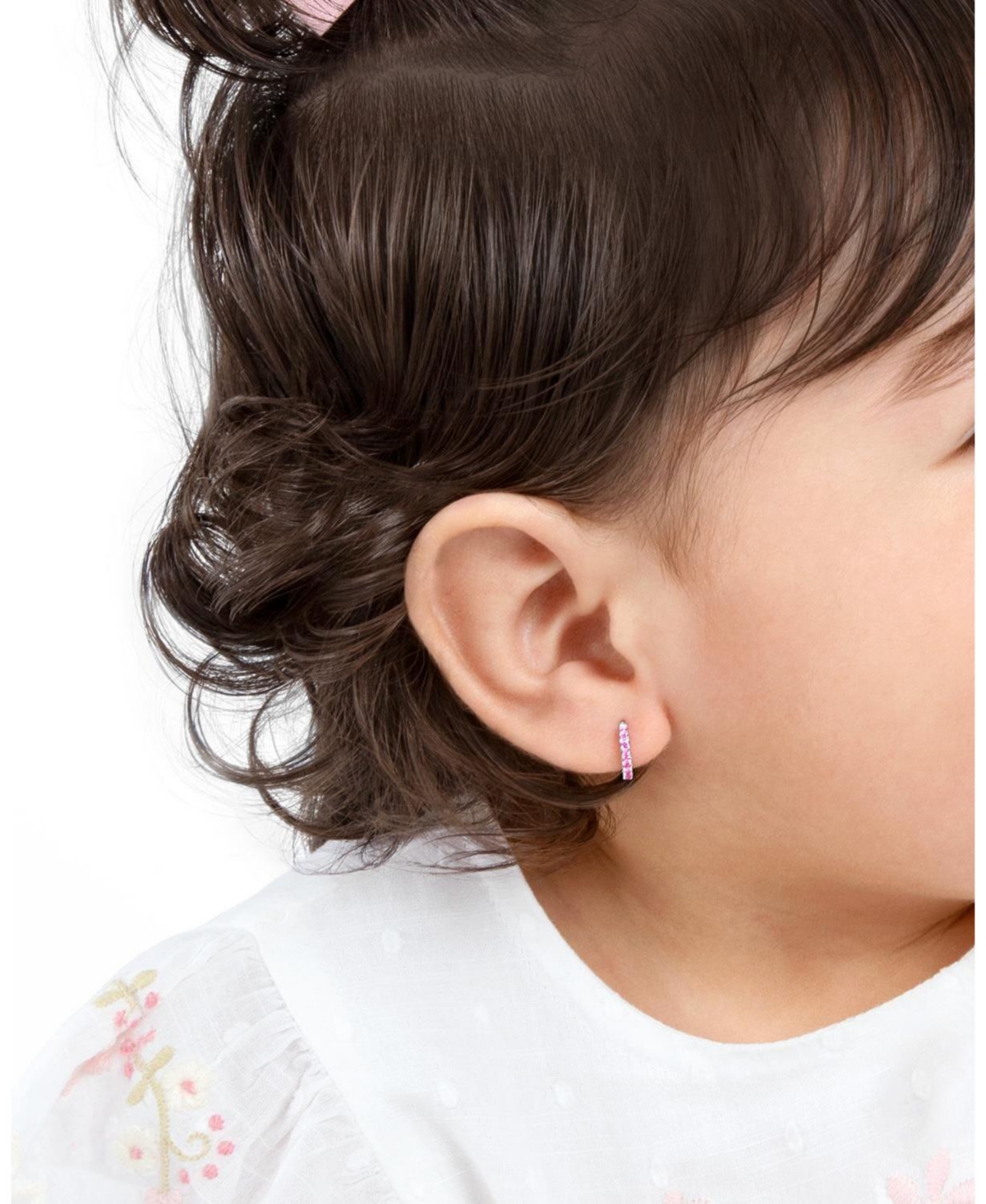 Tiny Blessings Sterling Silver Timeless Pave Pink Huggie Hoops Earrings