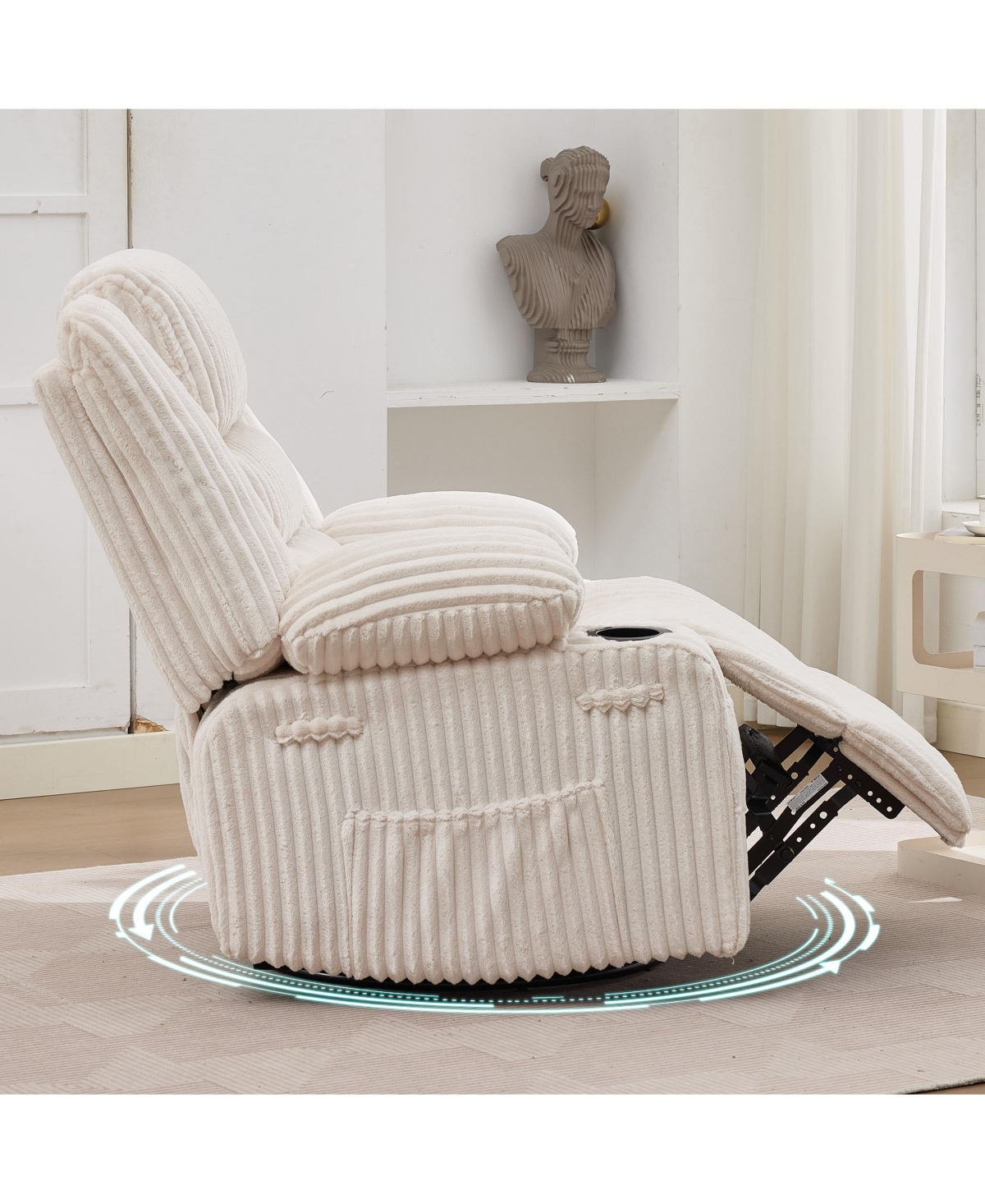 homfan Swivel Rocker Recliner Chair Manual for Adults Soft Corduroy Extra Wide Seat 350 Lb Capacity Cup Holder And Pockets Nursery