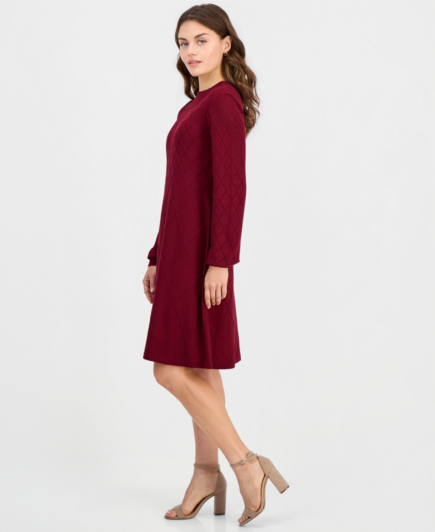 Petite Long-Sleeve A-Line Mock Neck Sweater Dress