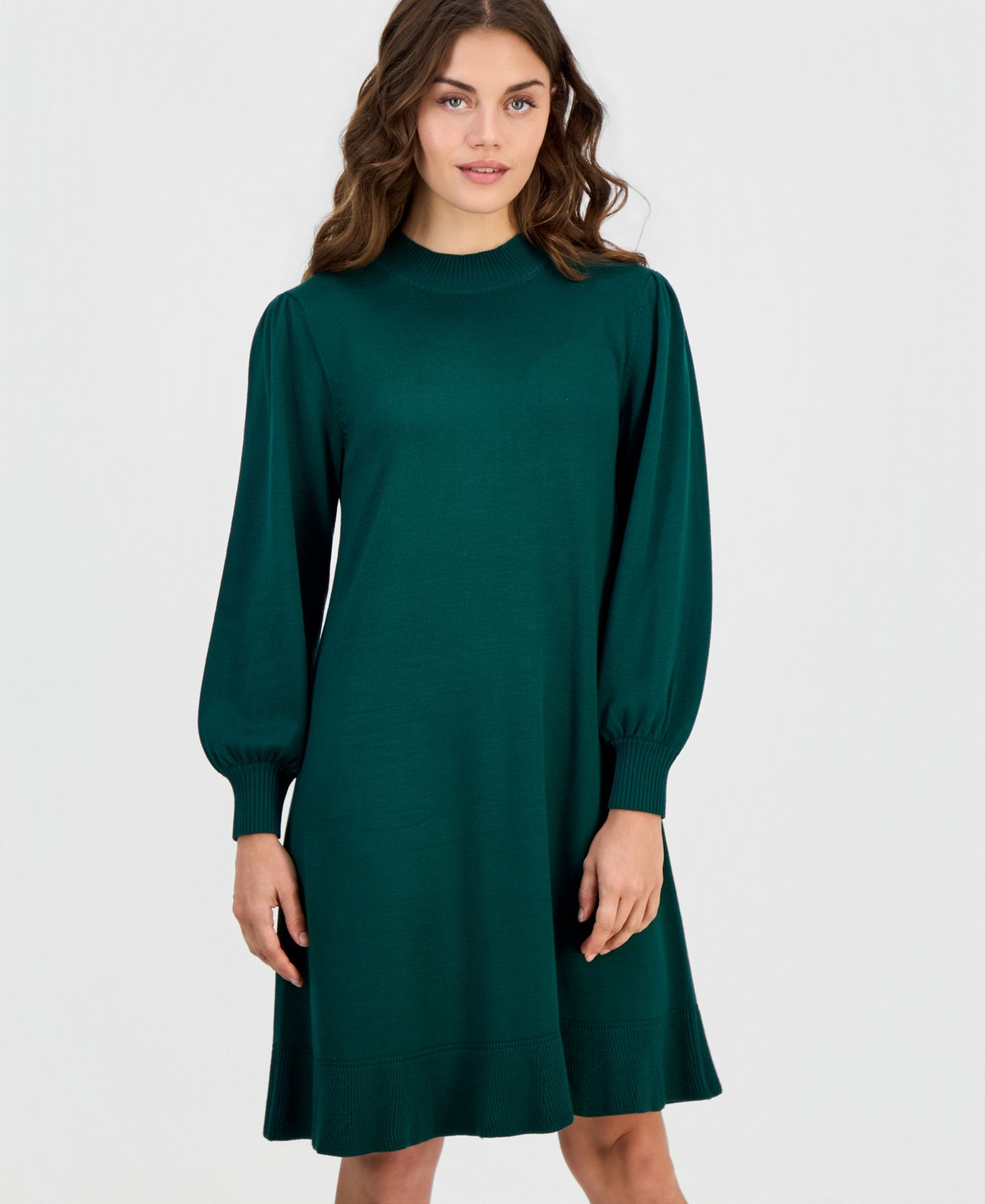 Женское платье Robbie Bee Petite Mock Neck Long-Sleeve Fit & Flare Sweater Dress, цвет: Тёмно-зелёный — фото 5