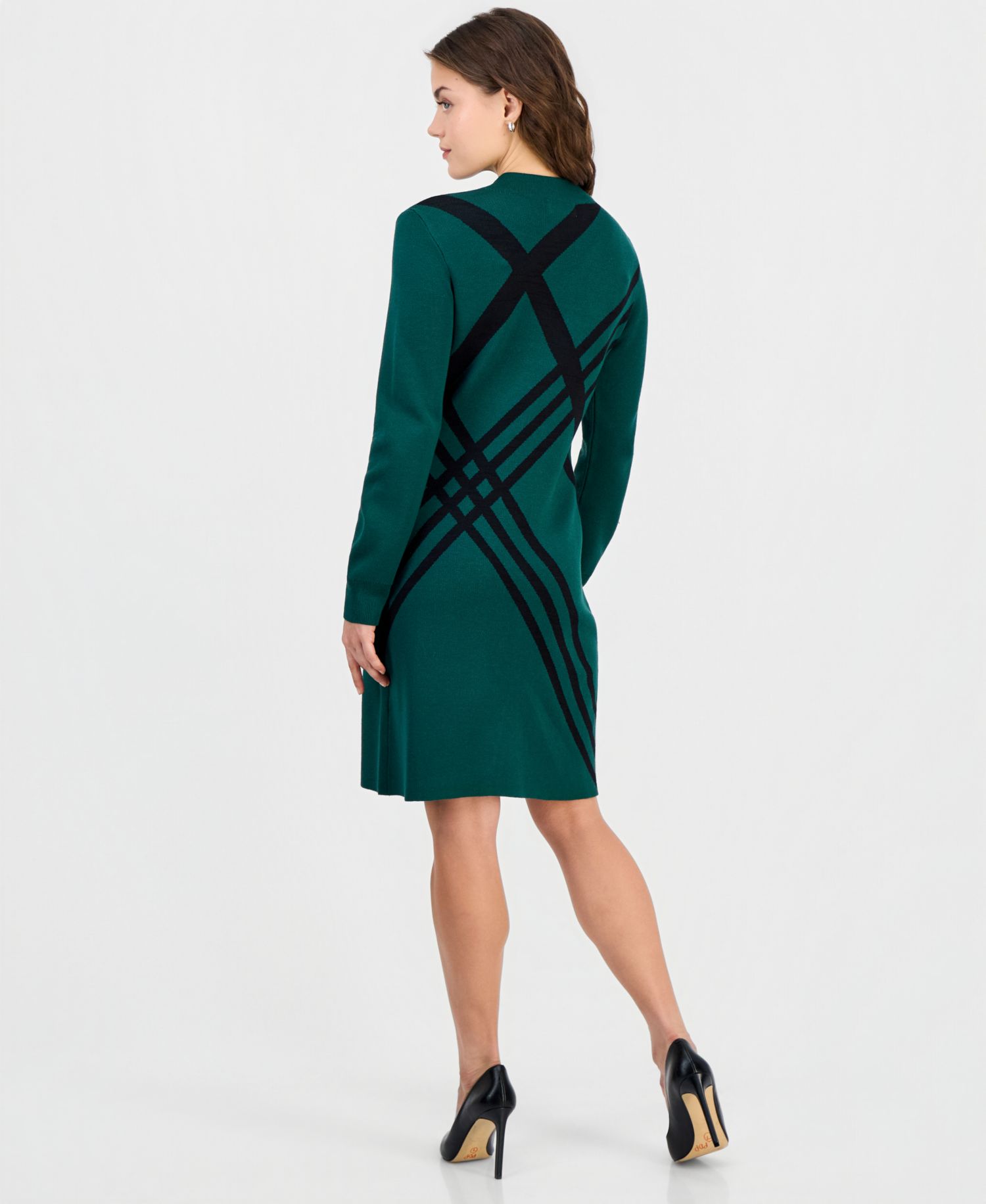 Petite Geometric Mock Neck Long-Sleeve Sweater Dress