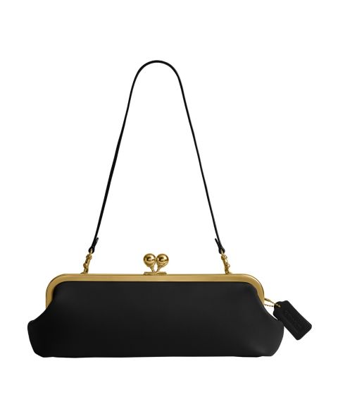 Женская сумка Coach Kisslock Small Leather Frame Bag 30, цвет: Латунный / Чёрный