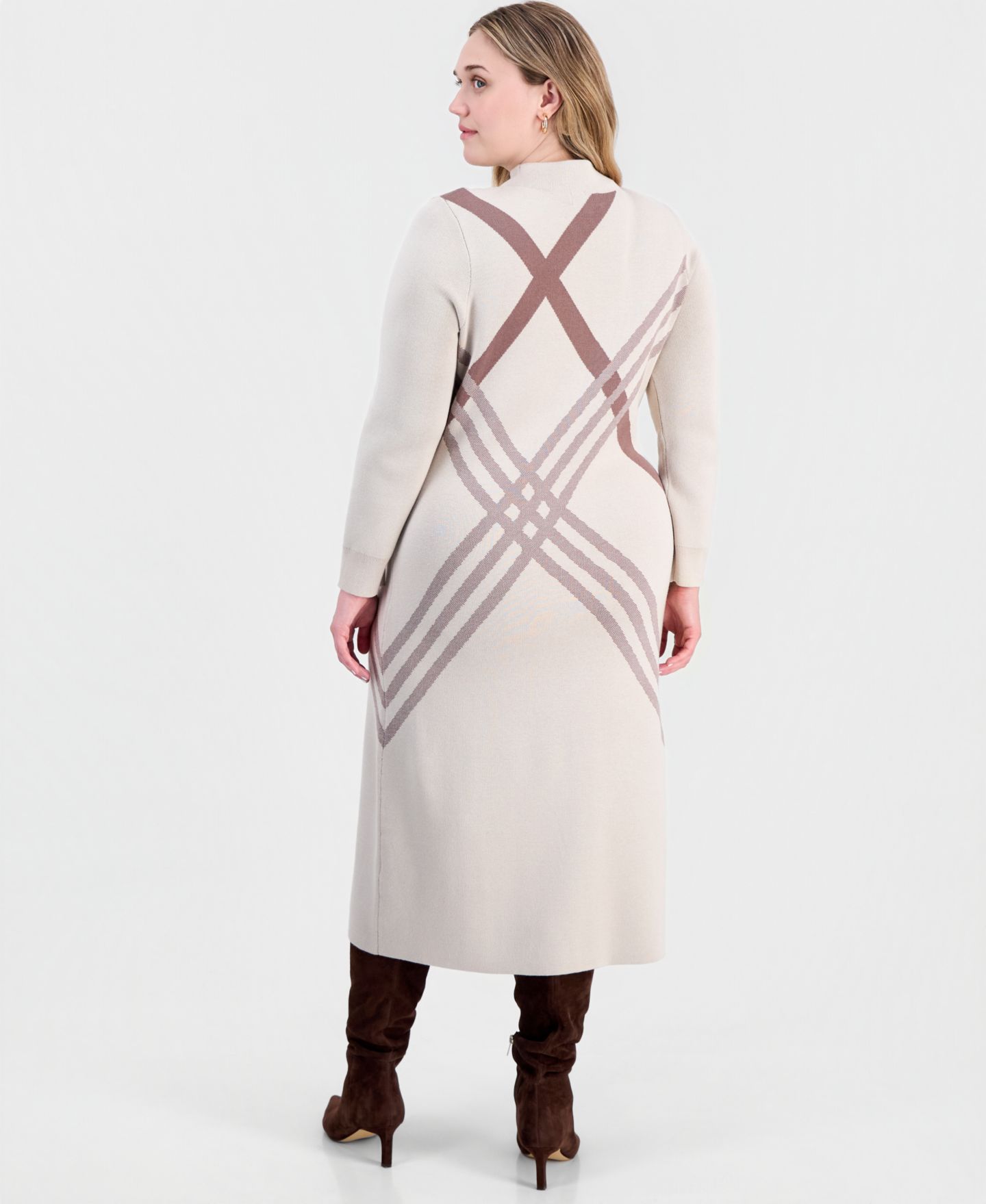 Женское платье Robbie Bee Plus Mock Neck Long-Sleeve Midi, цвет: Кофейный — фото 4
