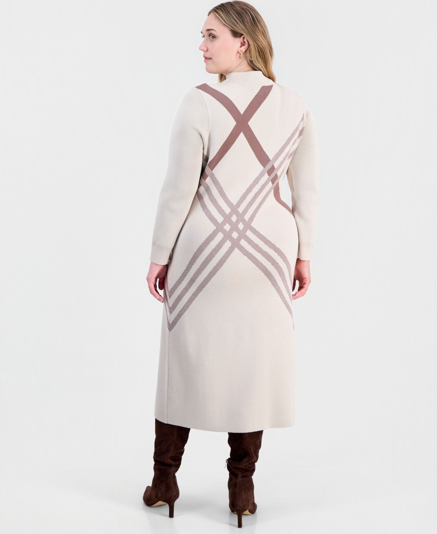 Plus Mock Neck Long-Sleeve Midi Dress