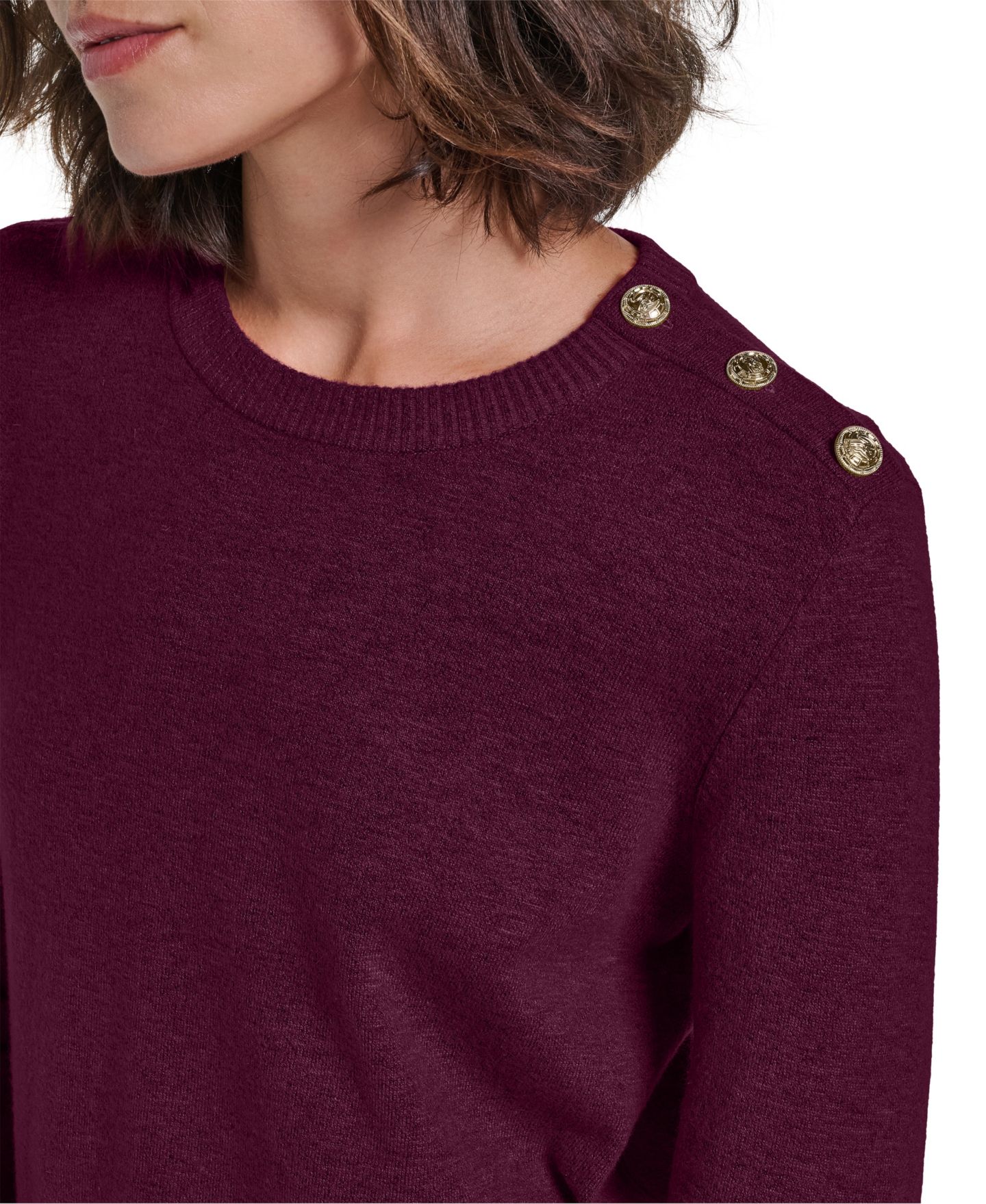 Женский свитер KARL LAGERFELD PARIS Petite Crewneck Long-Sleeve Asymmetrical-Hem, цвет: Вишнёвый — фото 5
