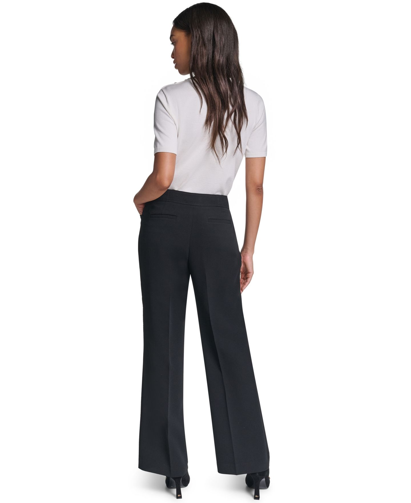 Женские брюки KARL LAGERFELD PARIS Petite High-Waisted Wide-Leg, цвет: Чёрный — фото 8