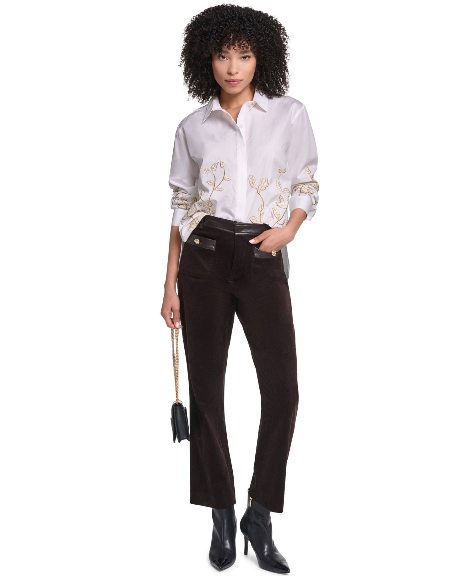Petite Floral Embroidered Long-Sleeve Blouse
