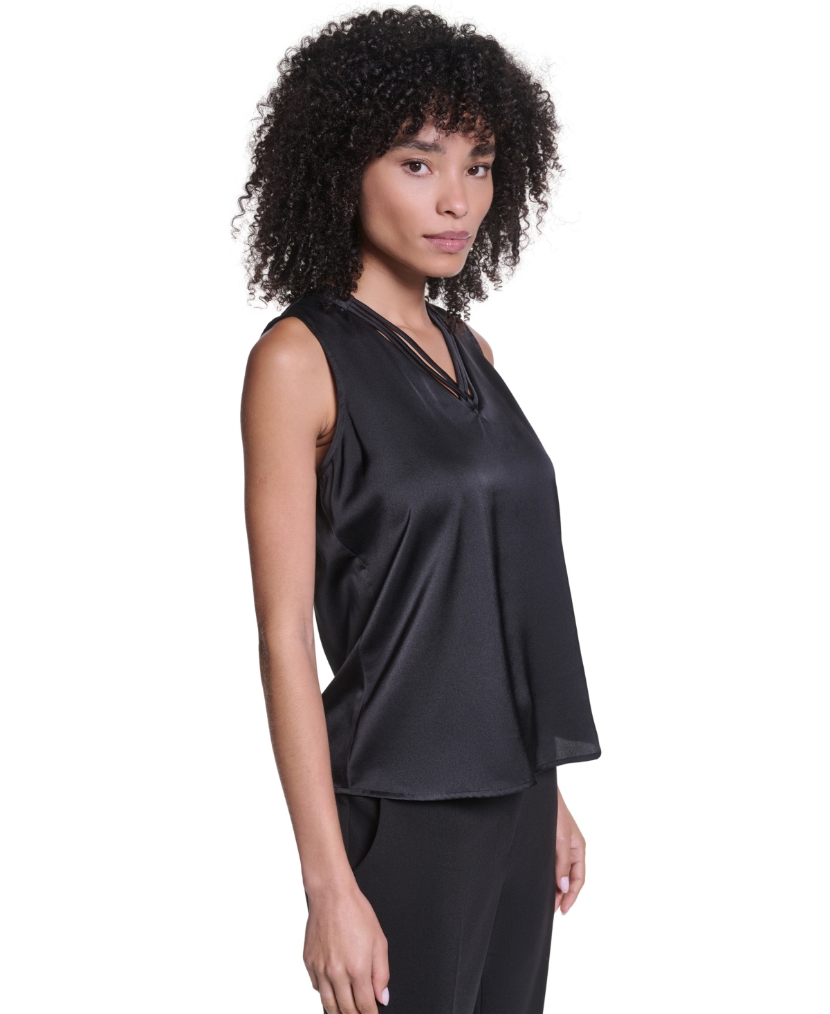 Karl Lagerfeld Paris Women's Sleeveless V-Neck Blouse Top