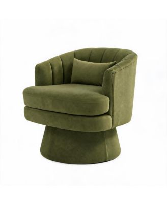 Velvet Swivel Barrel Accent Chair with Lumbar Pillow, Soft Upholstered Armchair for Living Room Cozy 360degree(s) Round Base Reading Chair