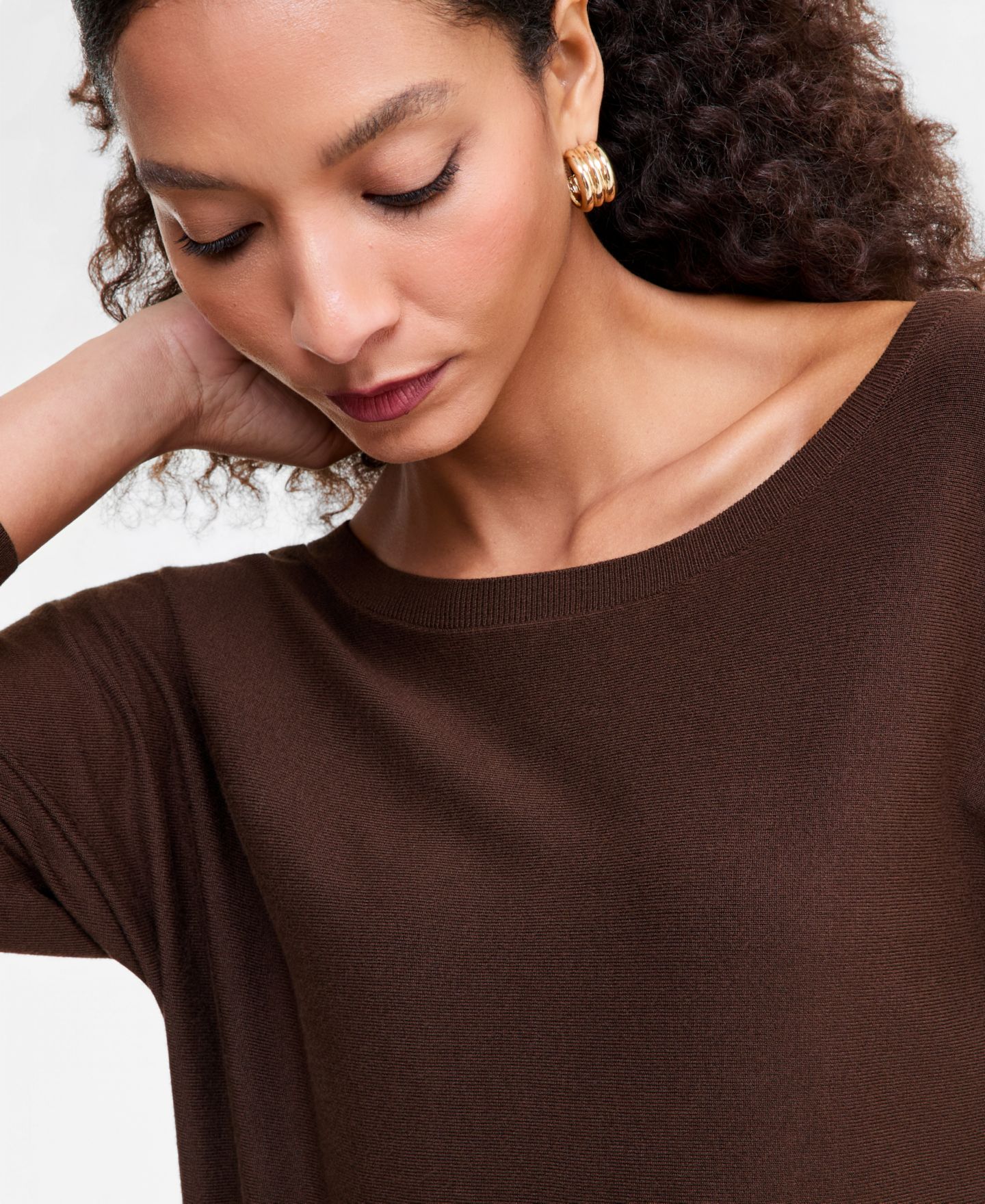 Женский свитер I.N.C. International Concepts Boat Neck Long-Sleeve, цвет: Кофейный — фото 3