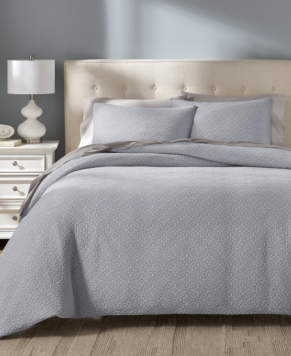 Charter Club Lattice Medallion Gray -Pc. Duvet Cover Set