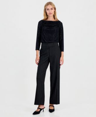 Women's Ava Pinstripe Mid Rise Wide Leg Pant