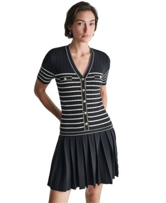 Women's V-Neck Striped Drop-Waist Mini Dress