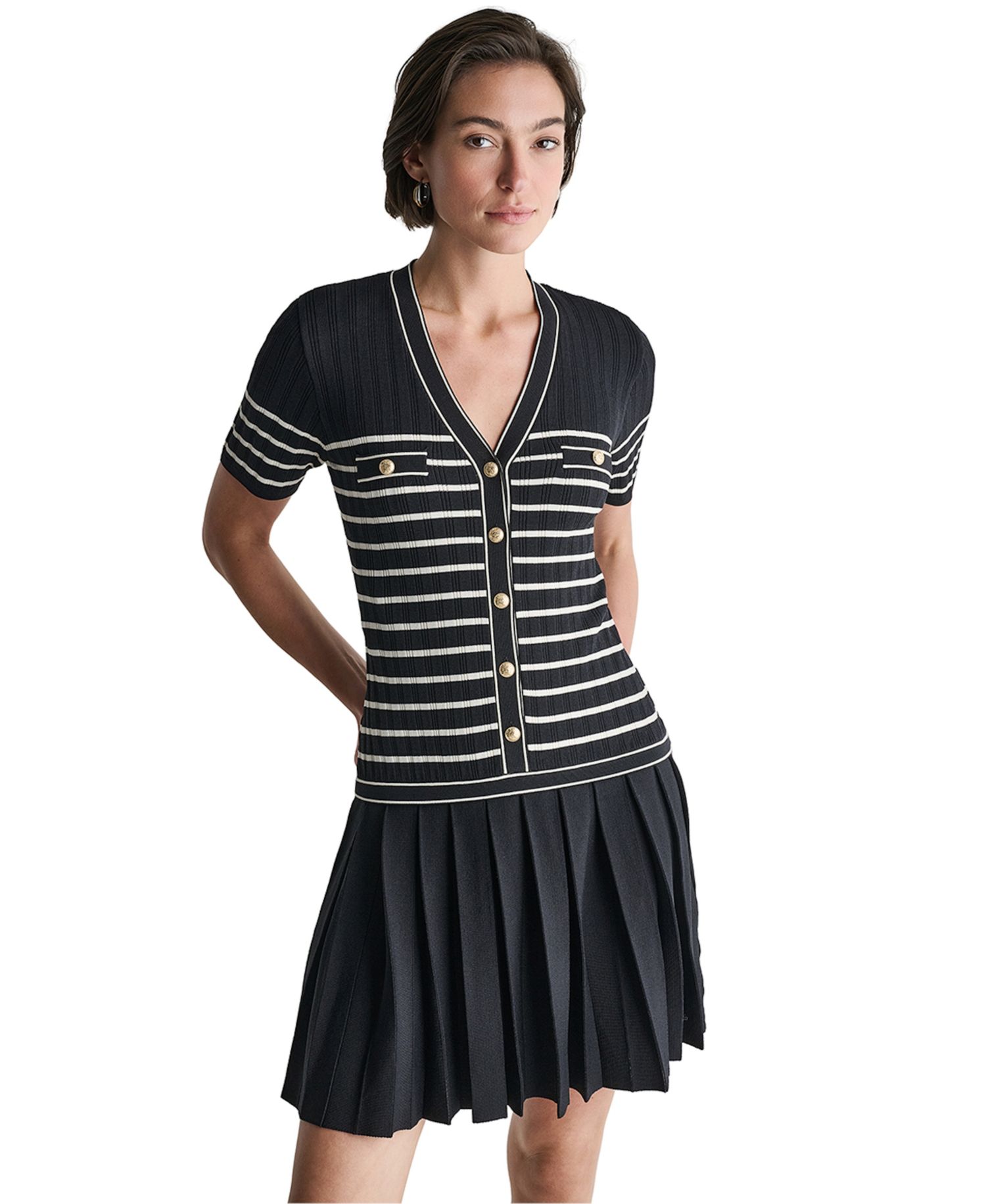 Women's V-Neck Striped Drop-Waist Mini Dress