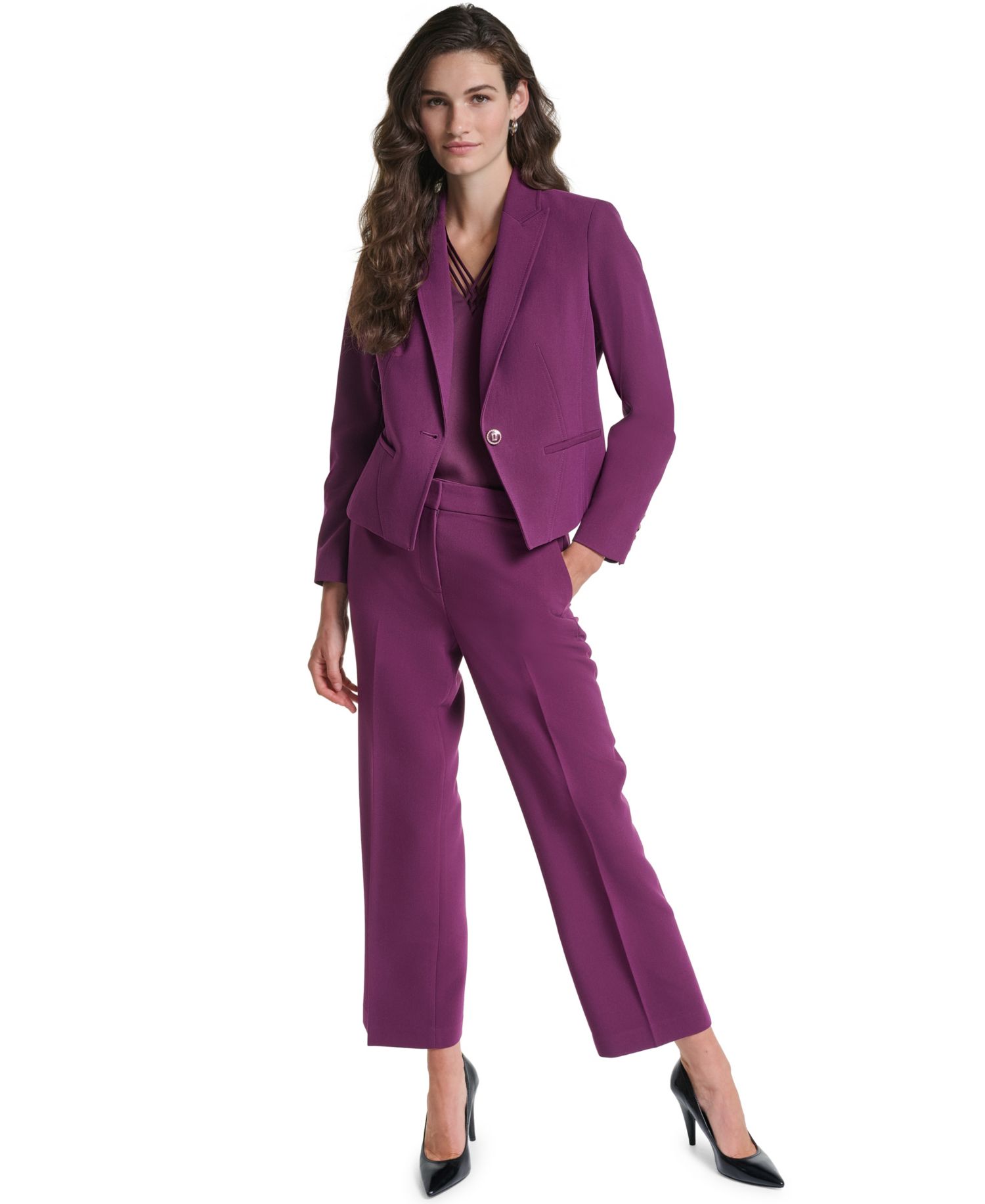 Petite Cropped Single-Button Blazer
