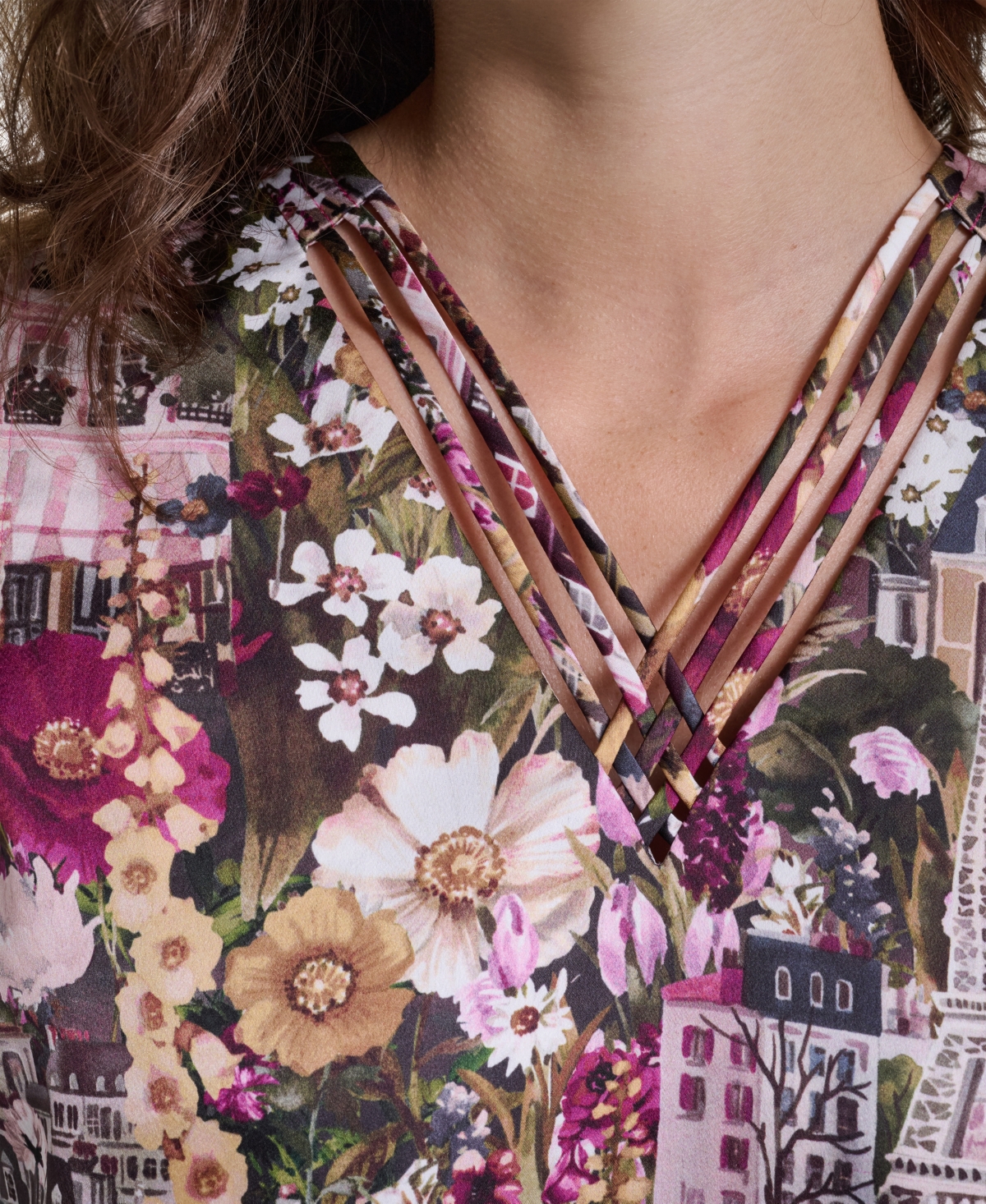 Karl Lagerfeld Paris Petite Floral V-Neck Sleeveless Blouse