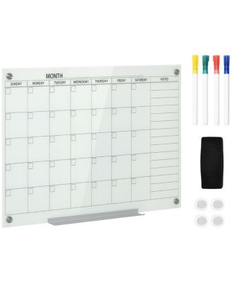 Dry Erase Wall Calendar Glass Whiteboard - Monthly Planner with Markers and Eraser, Frameless Design, Home Office Organization