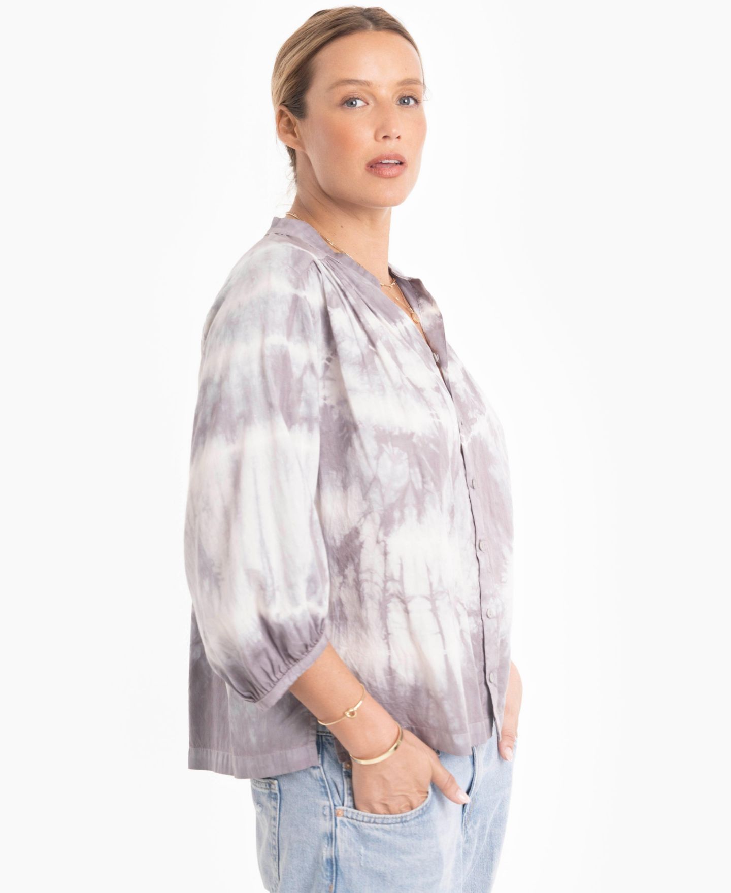 Женский топ Ocean+Main Tie-Dye Button-Front Peasant — фото 3