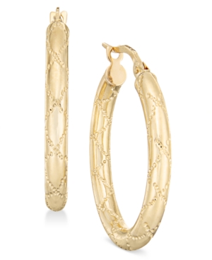 image of Quilted-Pattern Tubular Oval Hoop Earrings in 14k Gold