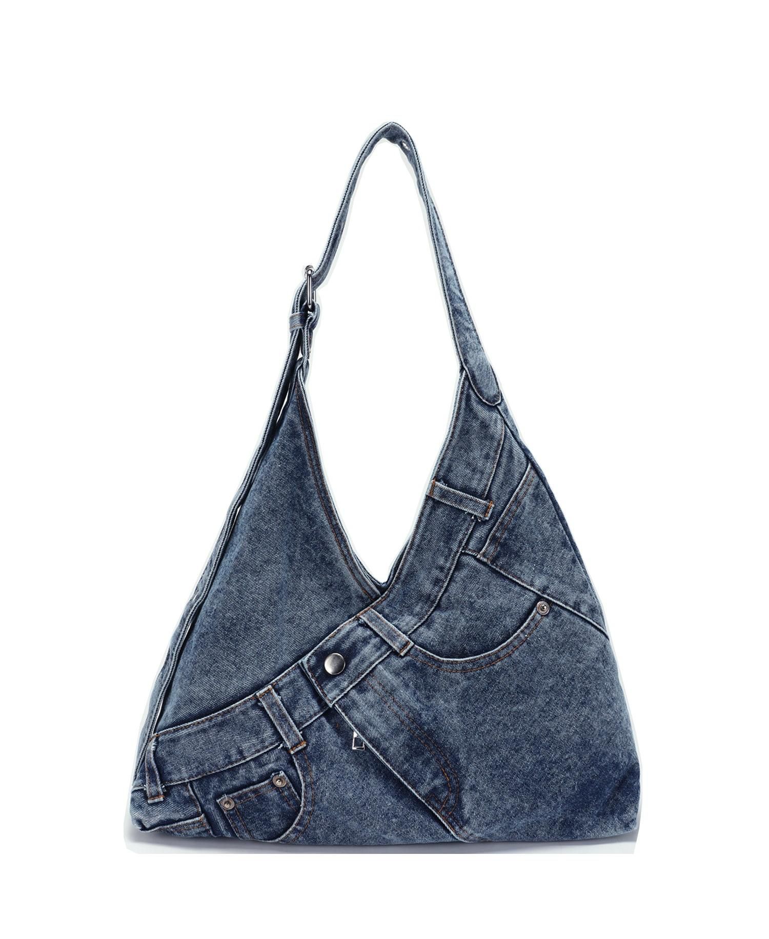 Women's Juno Hobo Bag Slouchy Shoulder Bag Washed Jean Patchwork Tote Casual Everyday Crossbody Soft Handbag