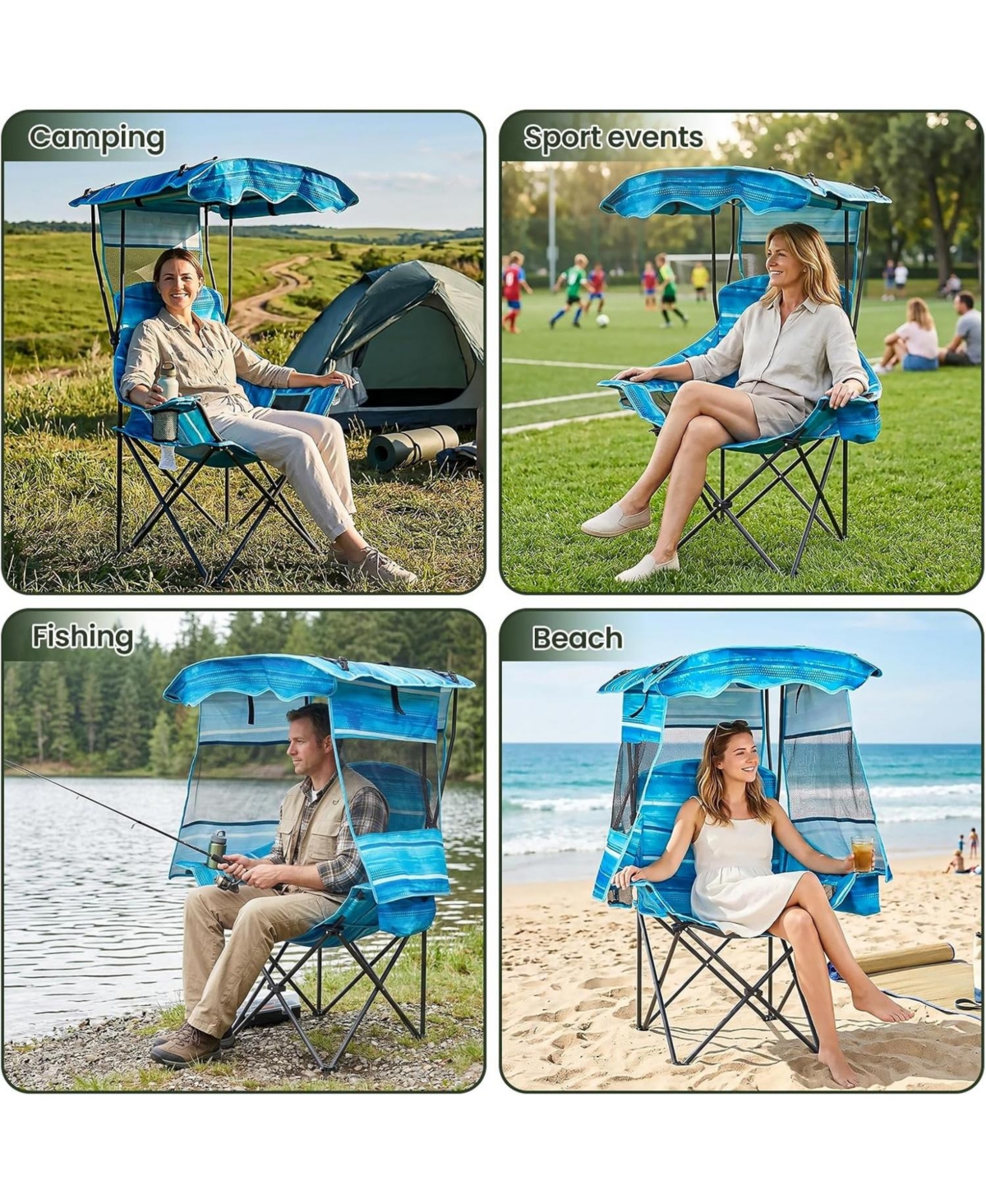 Mooncool Beach Chair with Canopy Shade Portable Folding Camping Cooler Bag and Cup Holder