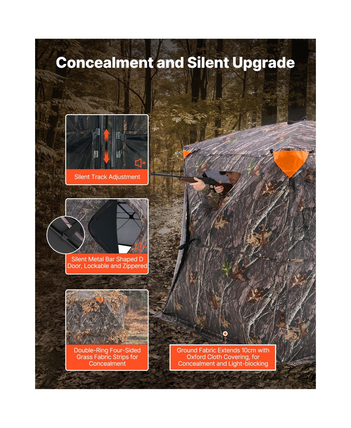 Sugift 270degree(s) See Through 4-5 Person Pop Up Hunting Blind with Carrying Bag One-Way Mesh Tent