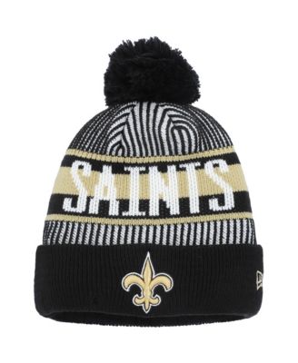 Big Boys and Girls Black New Orleans Saints Striped Cuffed Knit Hat with Pom