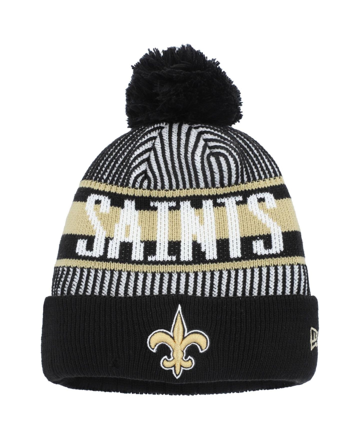 Детская шапка New Era Black New Orleans Saints Striped Cuffed Knit Hat with Pom — фото 1
