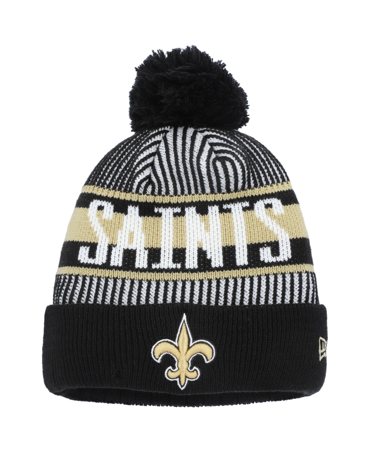 New Era Kids' Big Boys And Girls Black New Orleans Saints Striped Cuffed Pom With Knit Hat