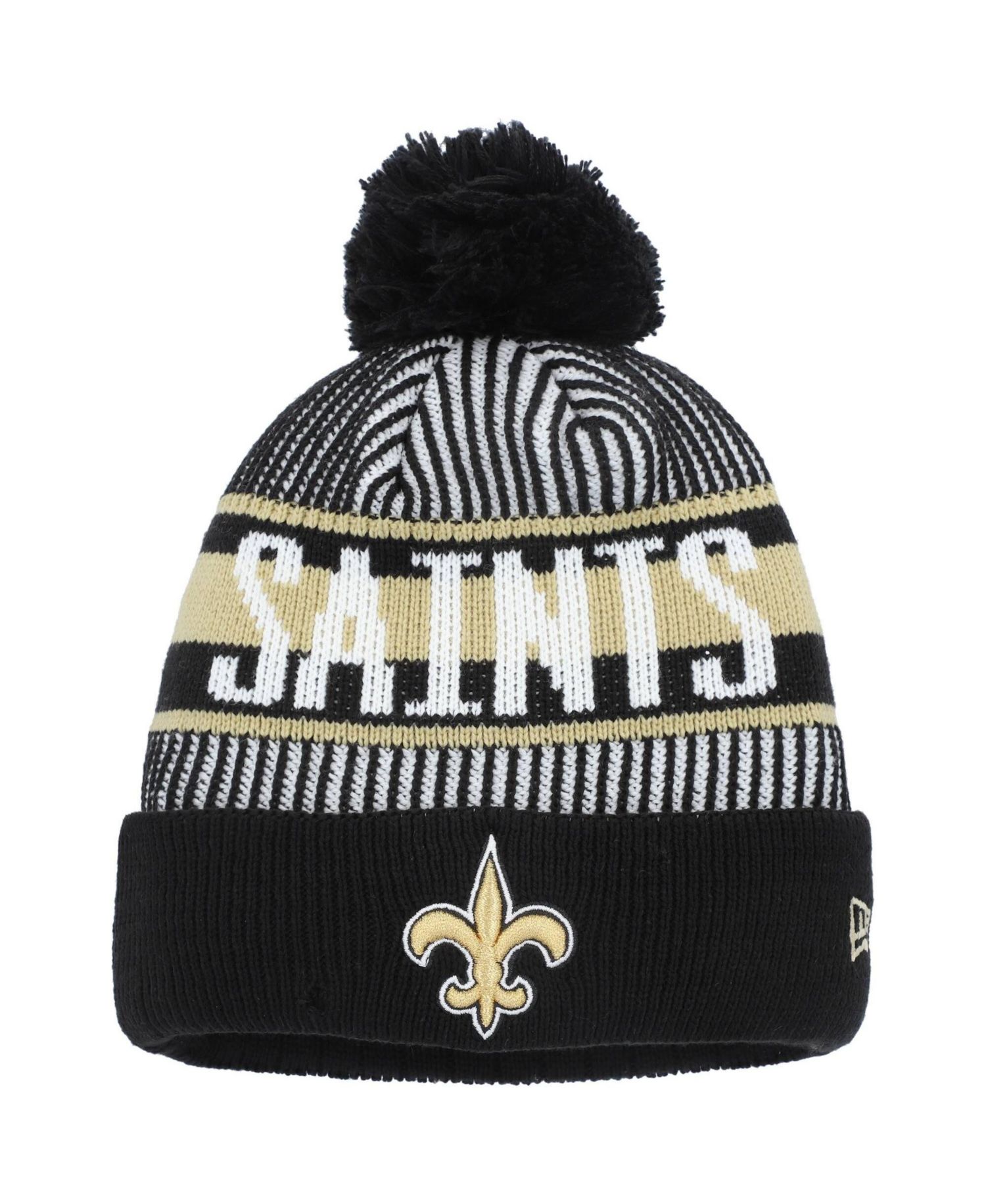 Big Boys and Girls Black New Orleans Saints Striped Cuffed Knit Hat with Pom